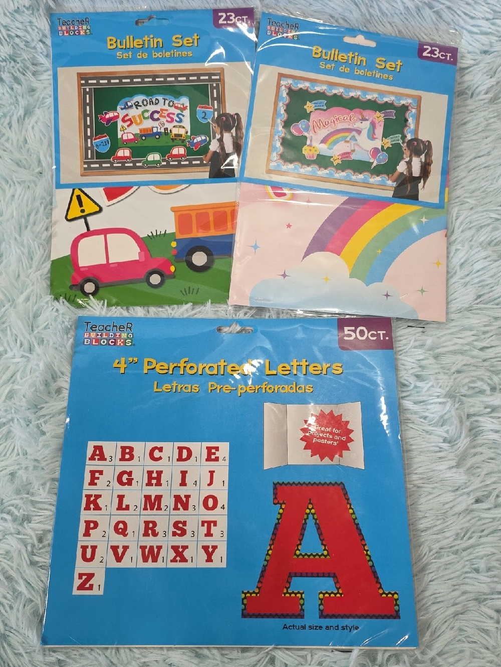 Teacher‎ Building Blocks 4" Perforated Letters & Bulletin Set - NWT